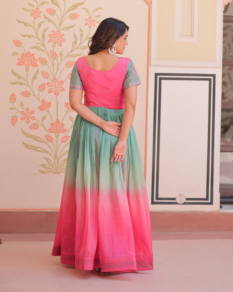 Pink Color Gold Crush Embroidered work Gown