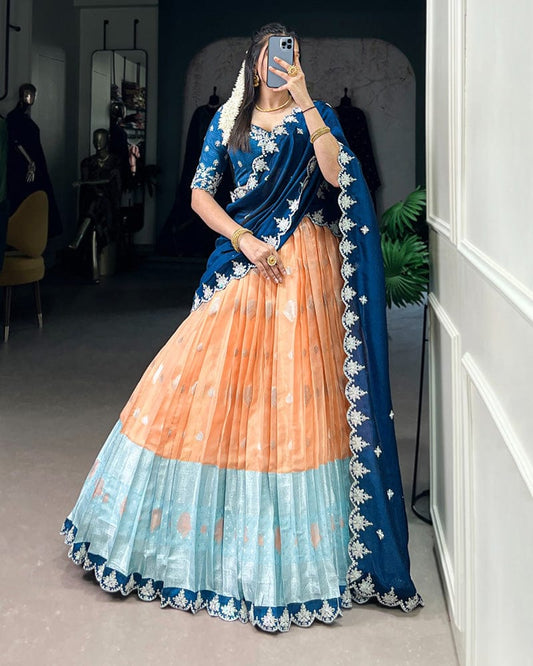 Orange Color Zari Kota Embroidered Lehenga Choli