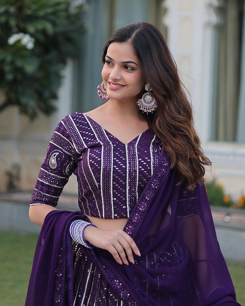 Designer Wine Color Faux Blooming Semi stitched Lehenga Choli