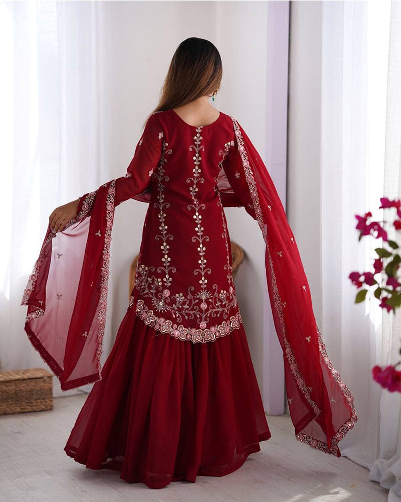 Maroon Color Faux Georgette Sharara Suit