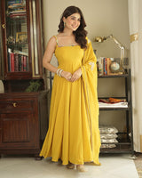 Mustard Yellow Color Georgette Backless Three Piece Anarkali Suit