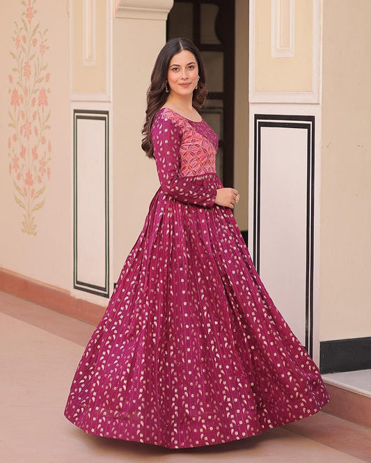 Premium Maroon Color Jacquard Gown