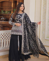 Black Color Three Piece Gharara Suit