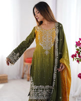 Mehndi Color Chinnon Sequence Work Plazzo Suit