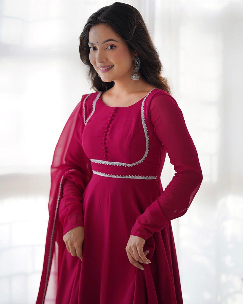 Rose Pink Color Georgette Three Piece Anarkali Suit