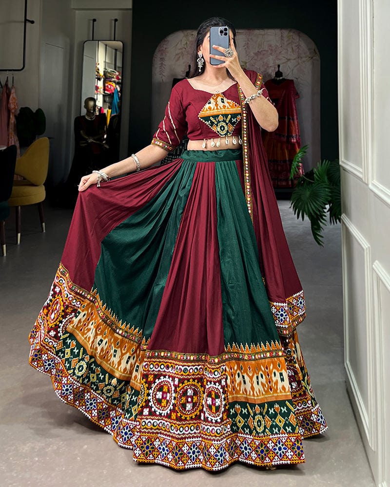 Green Color Rayon Printed Navratri Lehenga Choli