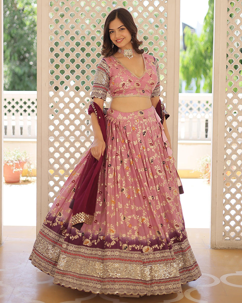 Lavender Color Pure Viscose Jacquard Lehenga Choli