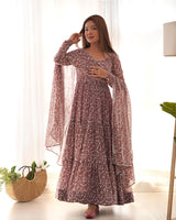 Brown Color Soft Georgette Ruffle Style Anarkali Suit
