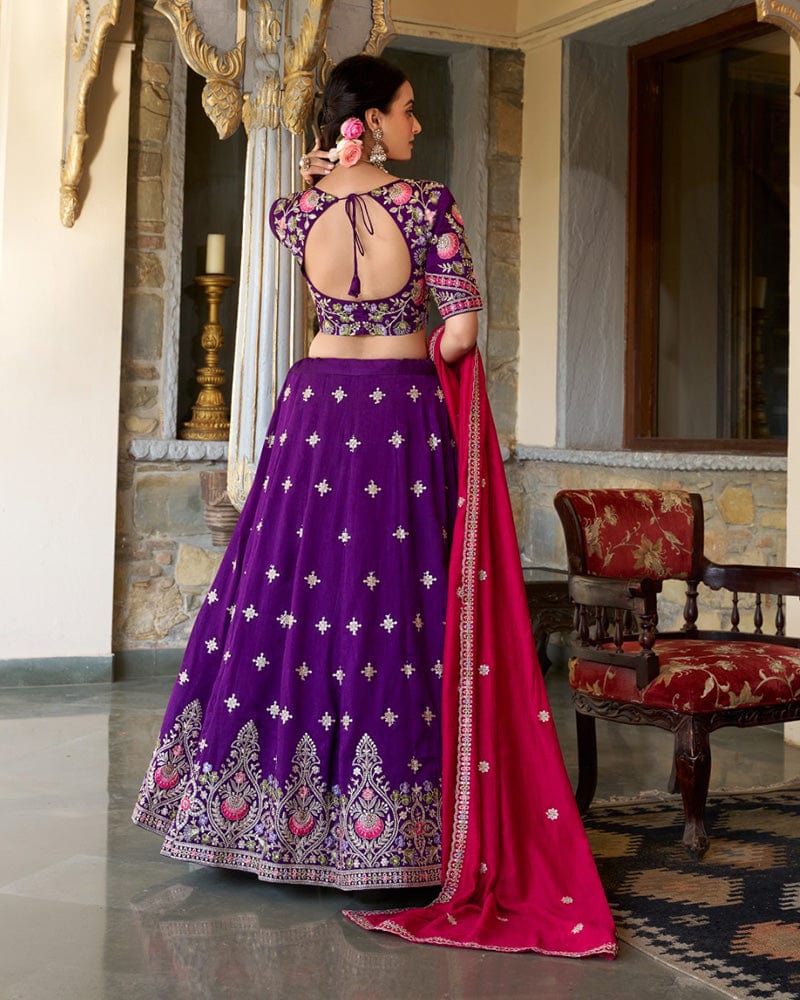 Purple Color Vichitra Silk Embroidered Lehenga Choli