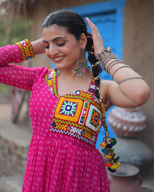 Pink Color Georgette Full Flair Navratri Gown