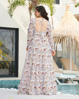Off-White Color Cotton Printed Ruffle Style Gown