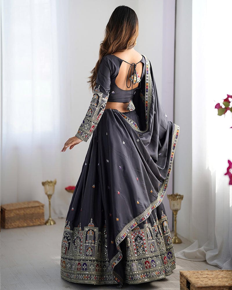 Black Color Natural Crepe silk Lehenga Choli