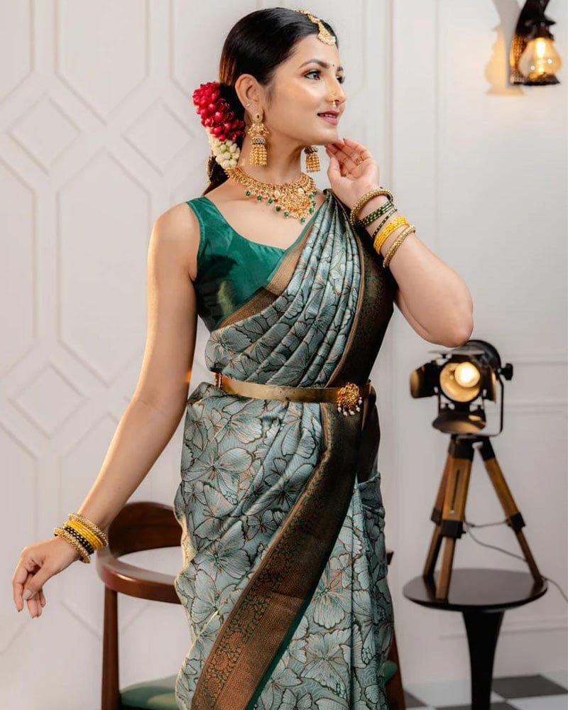 Pista Color Banarasi Jacquard Soft Silk Saree