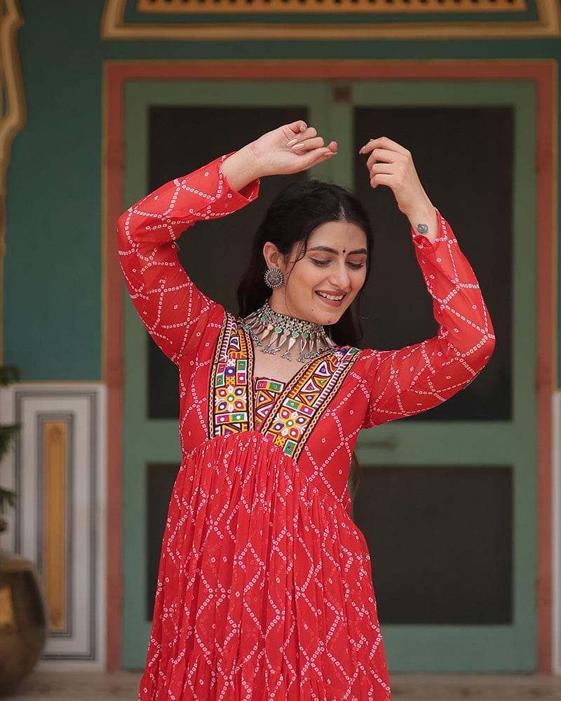 Orange Color Georgette Bandhej Print Navratri Gown