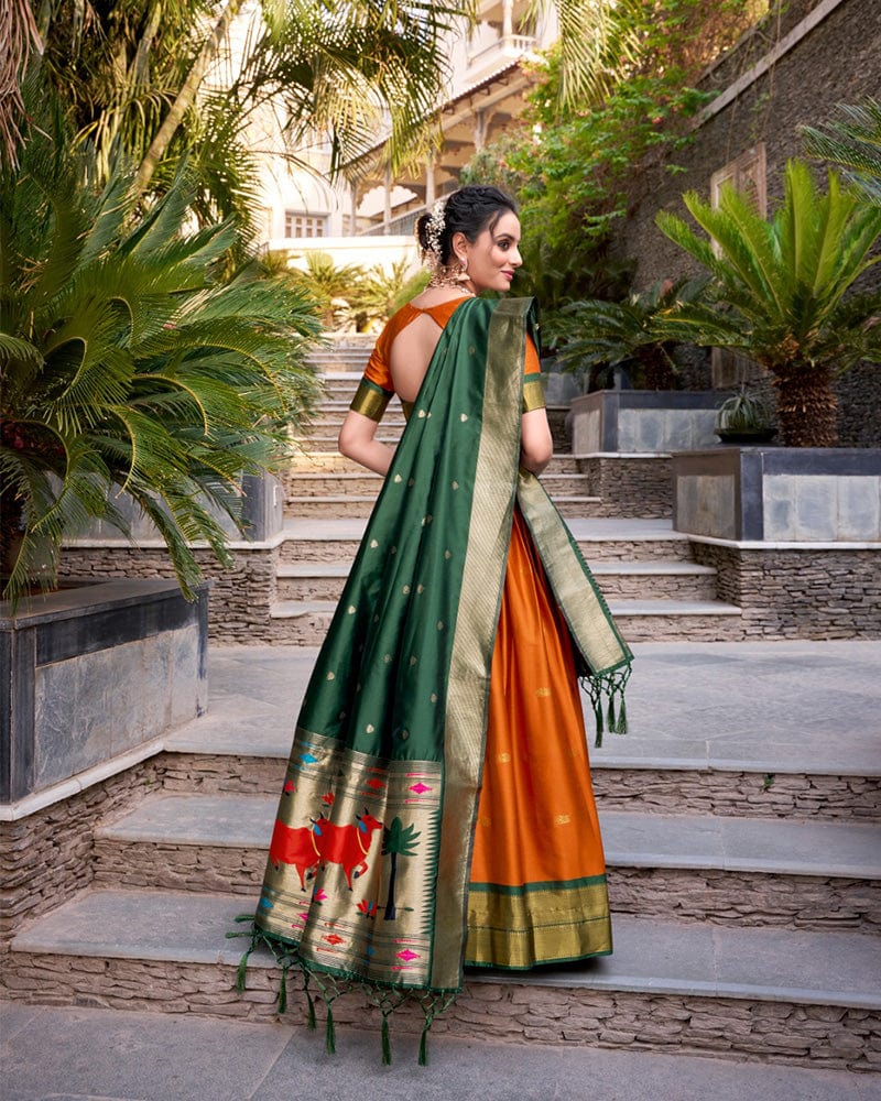 Orange Color Jacquard Silk Zari Weaving Work Lehenga Choli