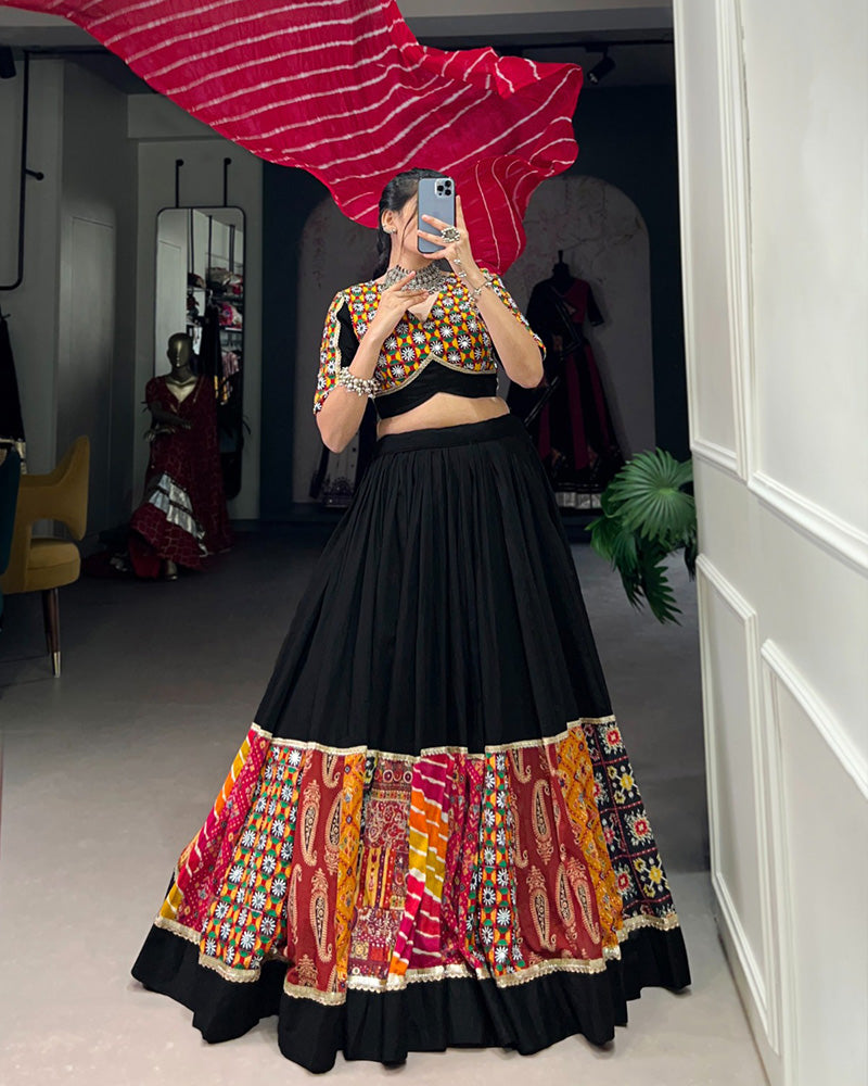 Multi Black Color Pure Rayon Navratri Lehenga Choli