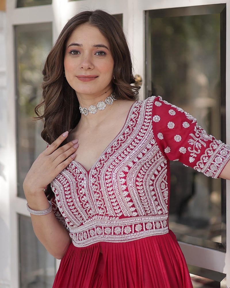 Rani Pink Color Western Style Embroidered Lehenga Choli