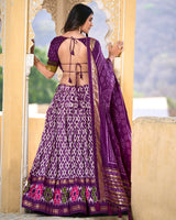 Purple Color Tussar Silk Ikkat Printed Lehenga Choli