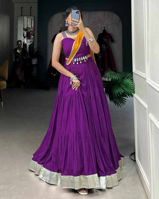 Purple Color Rayon Ruffle Style Navratri Lehenga Choli