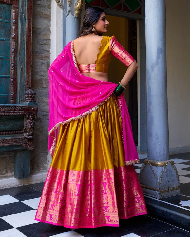 Mustard Color Narayan Pattu Silk Designer Lehenga Choli