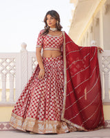 Red Color Pure Viscose Jacquard Lehenga Choli