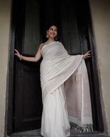 White Color Banarasi Jacquard Soft Silk Saree