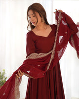 Beautiful Maroon Color Pure Chanderi Silk Three Piece Anarkali Suit