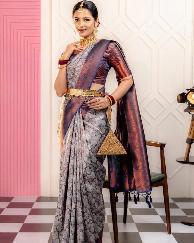 Sky Color Banarasi Jacquard Soft Silk Saree