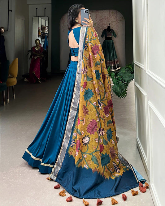 Firozi Color Pure Chinon Silk Plain Lehenga Choli