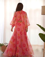 Baby Pink Color Pure Tabby Organza Printed Lehenga Choli