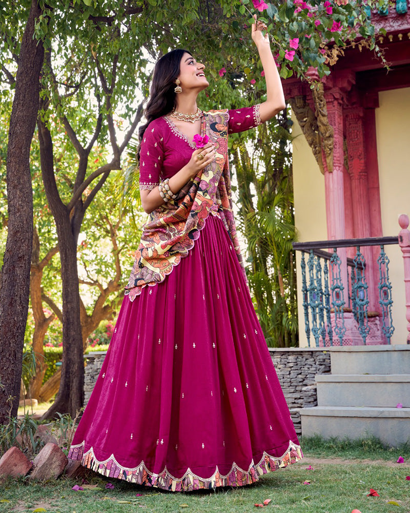 Pink Color Vichitra Silk Embroidered Lehenga Choli