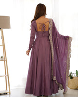 Onion Color Pure Chanderi Silk Three Piece Anarkali Suit