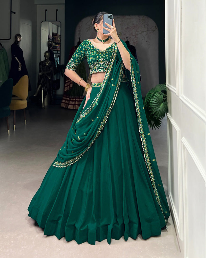 Bottle Green Color Georgette Embroidered Lehenga Choli