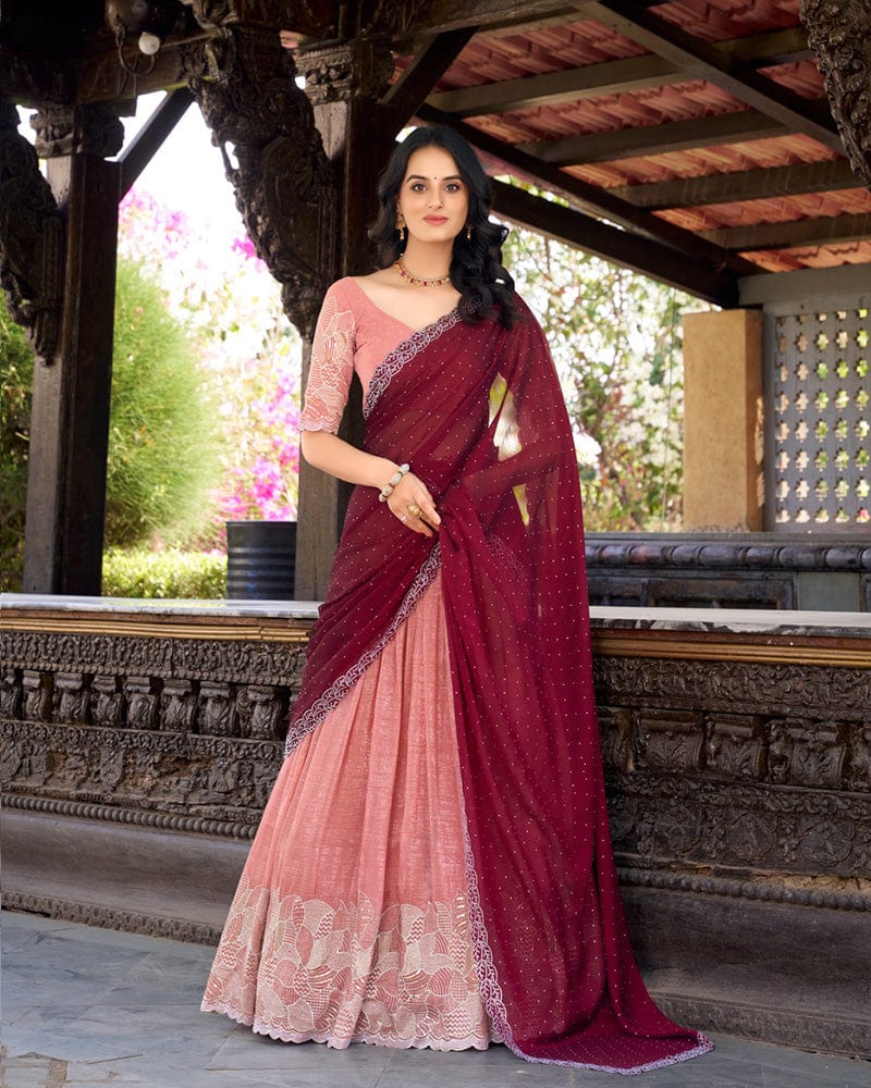 Peach Color Silver Glossy Embroidered Lehenga Choli