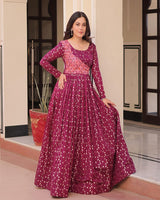 Premium Maroon Color Jacquard Gown
