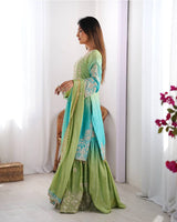 Pista Green Color Chinnon Sequence Work Plazzo Suit