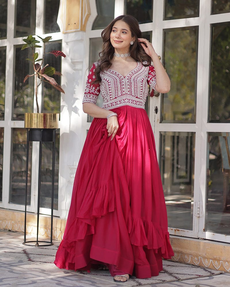 Rani Pink Color Western Style Embroidered Lehenga Choli