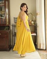 Mustard Yellow Color Georgette Backless Three Piece Anarkali Suit
