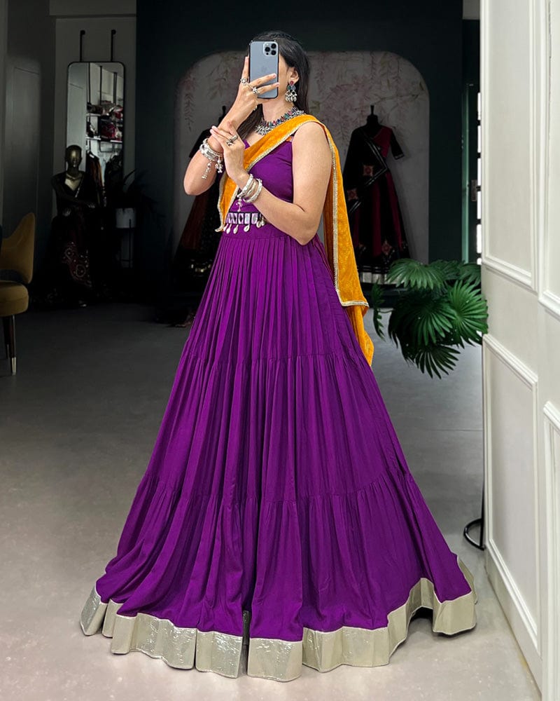 Purple Color Rayon Ruffle Style Navratri Lehenga Choli