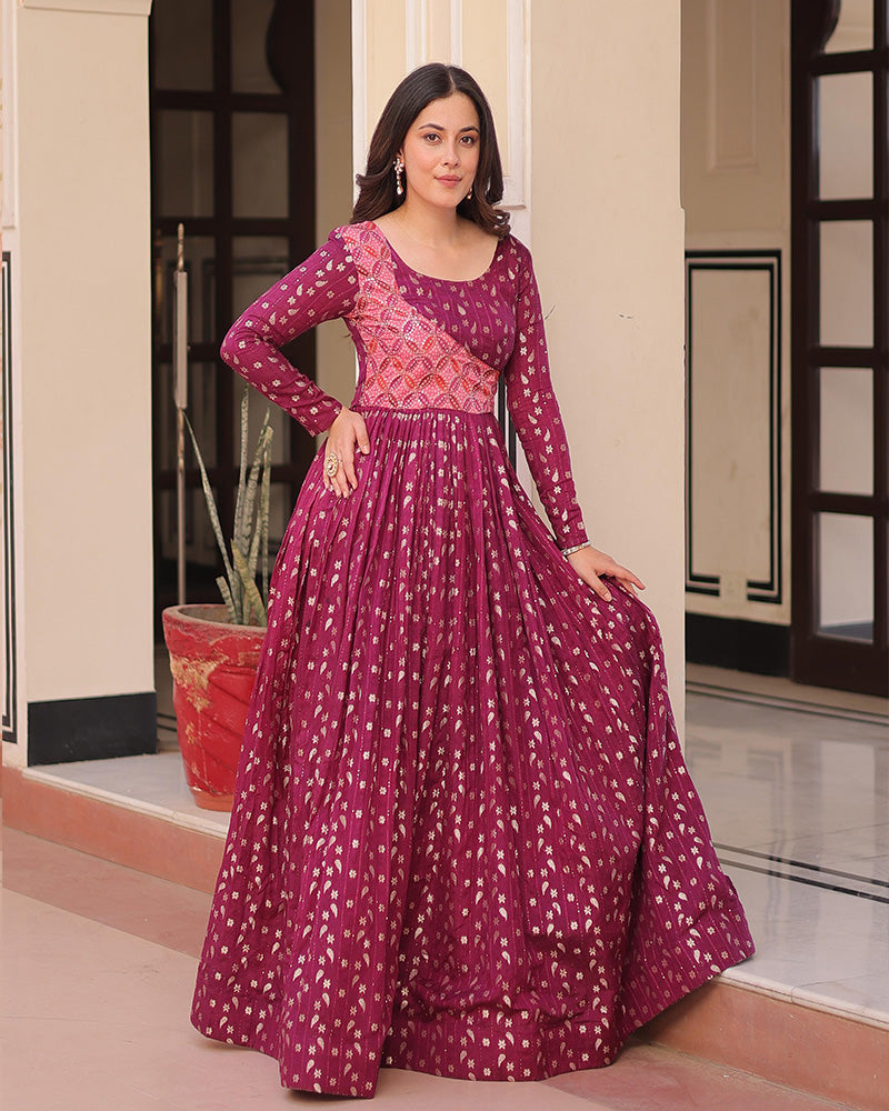 Premium Maroon Color Jacquard Gown