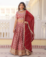 Red Color Pure Viscose Jacquard Lehenga Choli