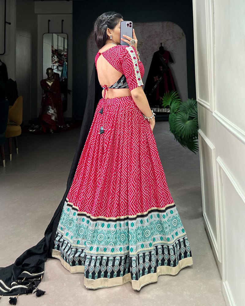 Pink Color Rayon Bandhej Print Navratri Lehenga Choli
