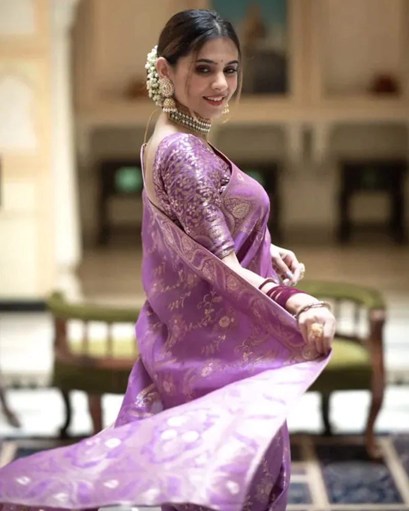 Lavender Color Banarasi Jacquard Zari Weaving Saree
