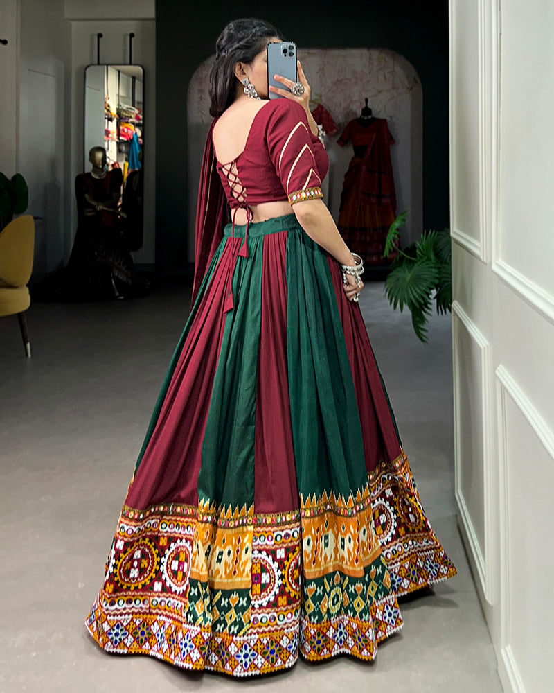 Green Color Rayon Printed Navratri Lehenga Choli