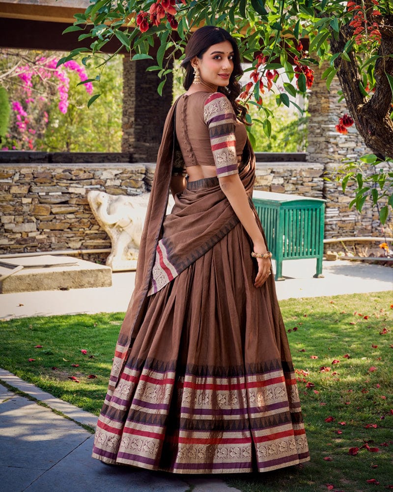 Brown Color Pure Chanderi Plain Lehenga Choli