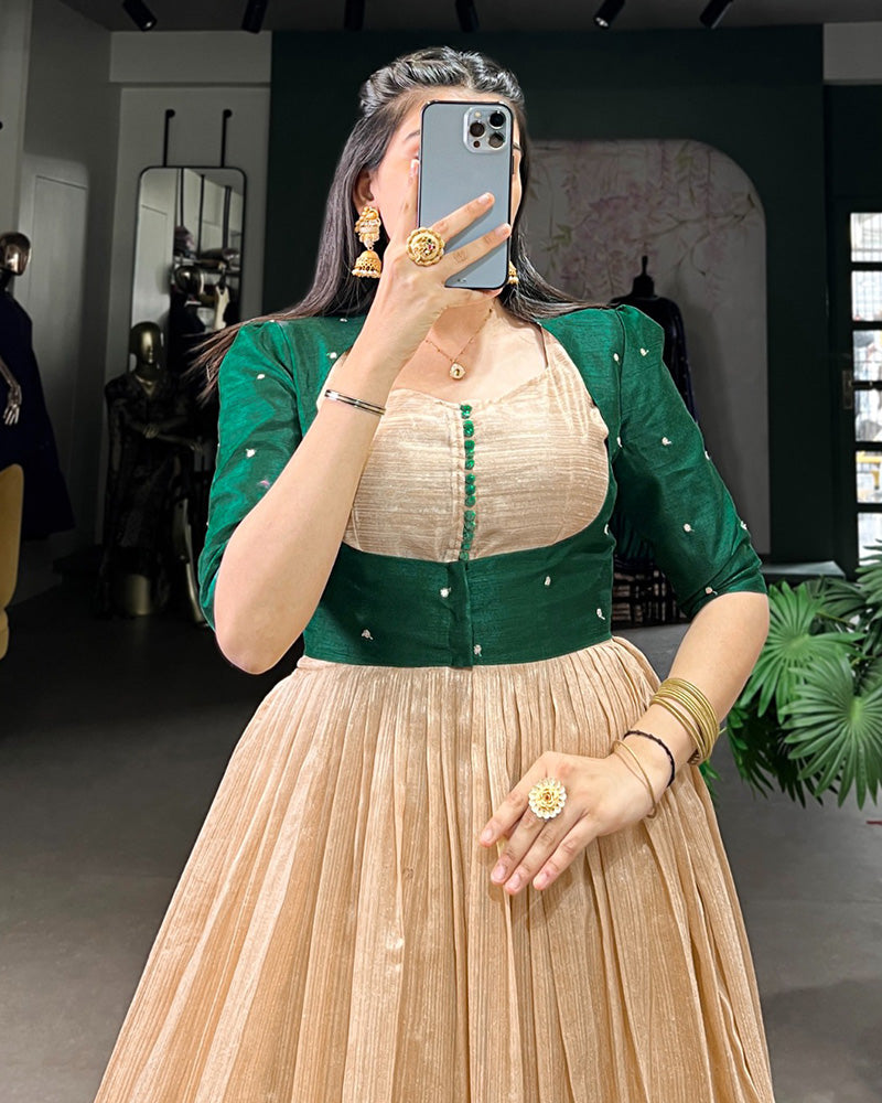 Green Color Green Silk Printed Gown With koti