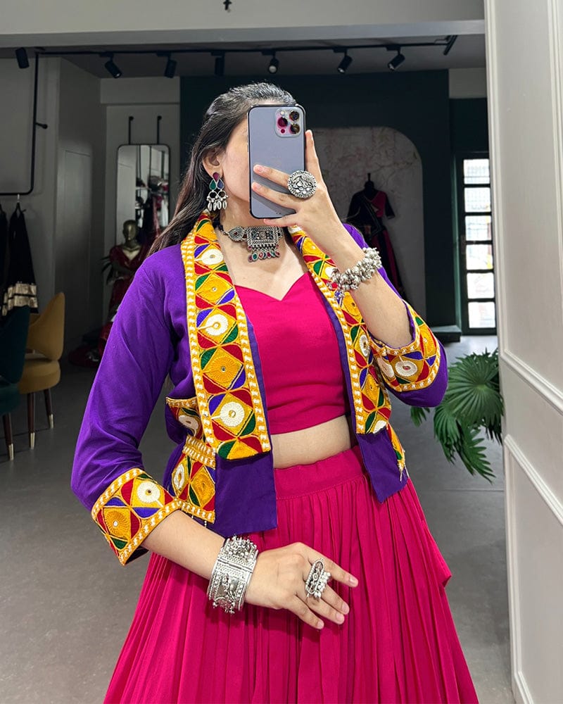 Pink Color Pure Rayon Navratri Lehenga Choli