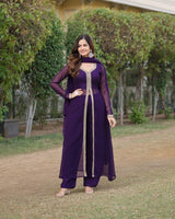 Western Designer Wine Color Georgette Three Piece Kurti Suit