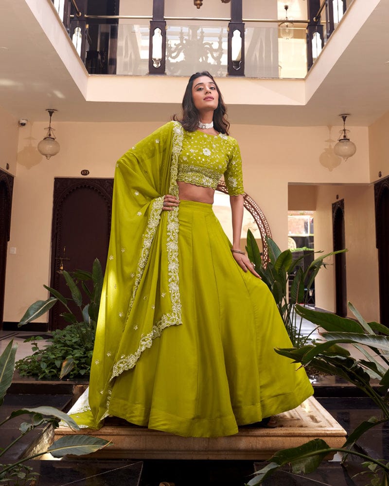 Parrot Green Color Star Georgette Embroidered Lehenga Choli