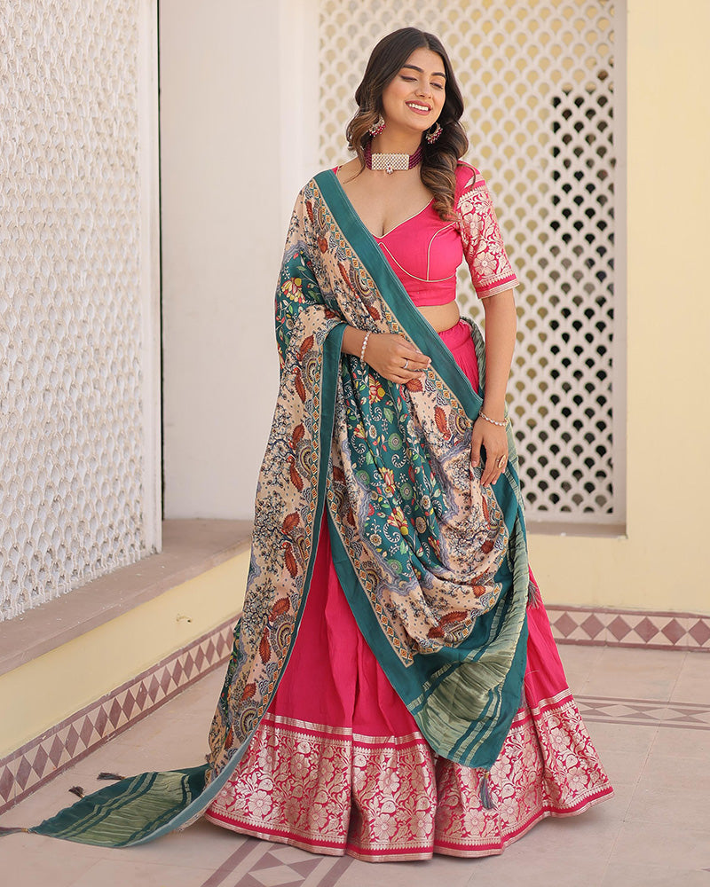 Pink Color Jacquard Lehenga Choli With Gaji Silk Dupatta